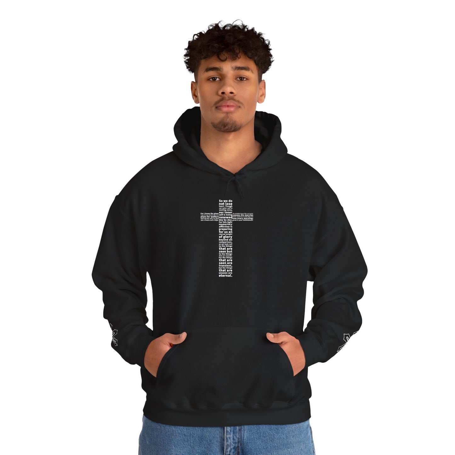 Faith Hoodie with White Cross Bible Verse Design