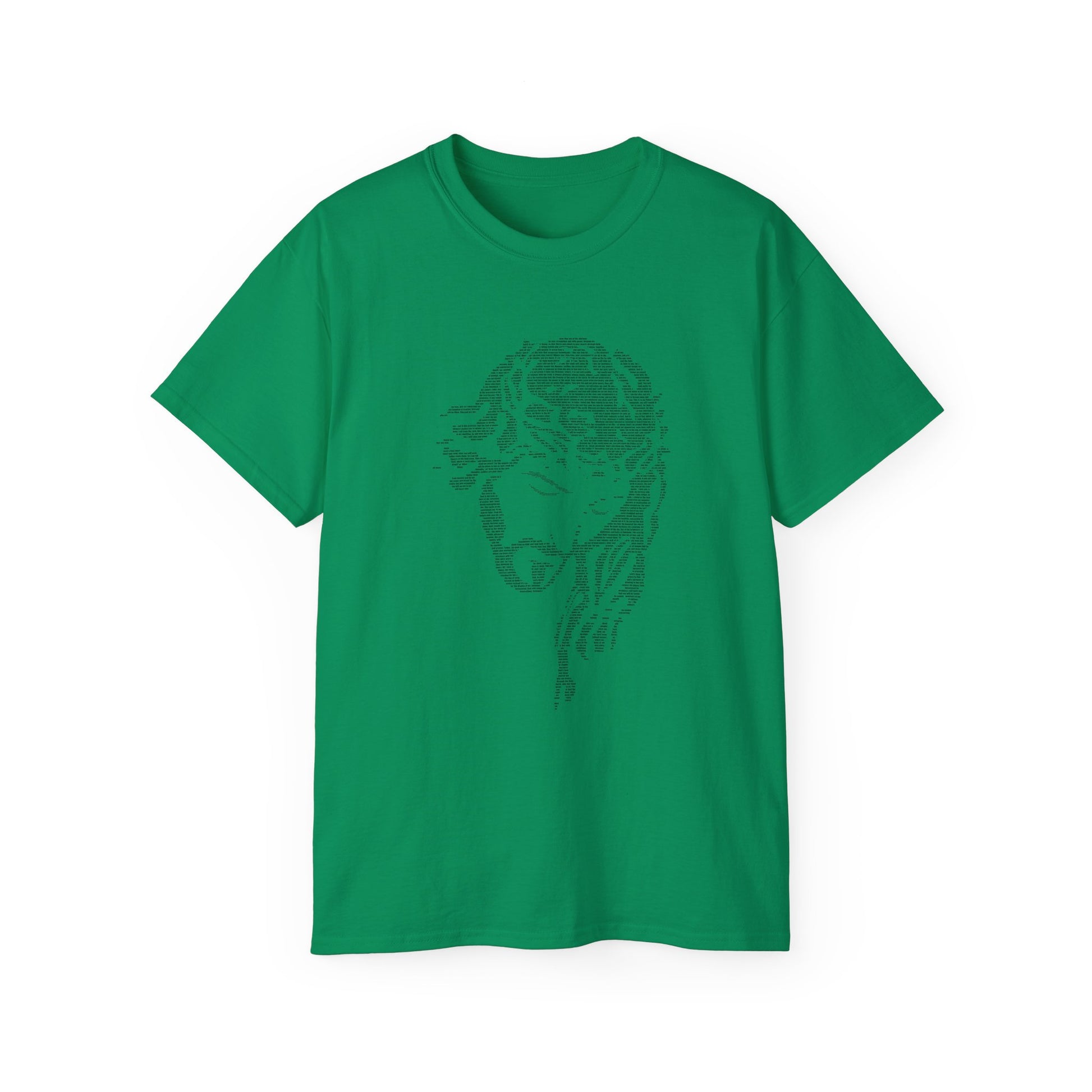 Green t-shirt with a black tiger design on a white background