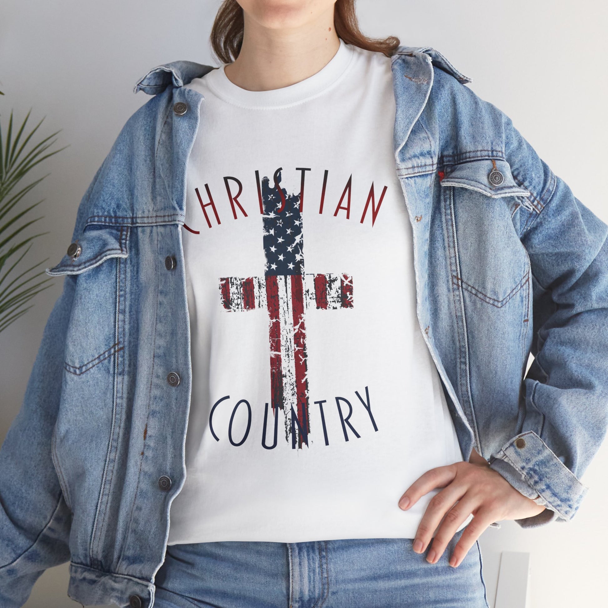 Christian Country American Flag Cross Short Sleeve T-Shirt