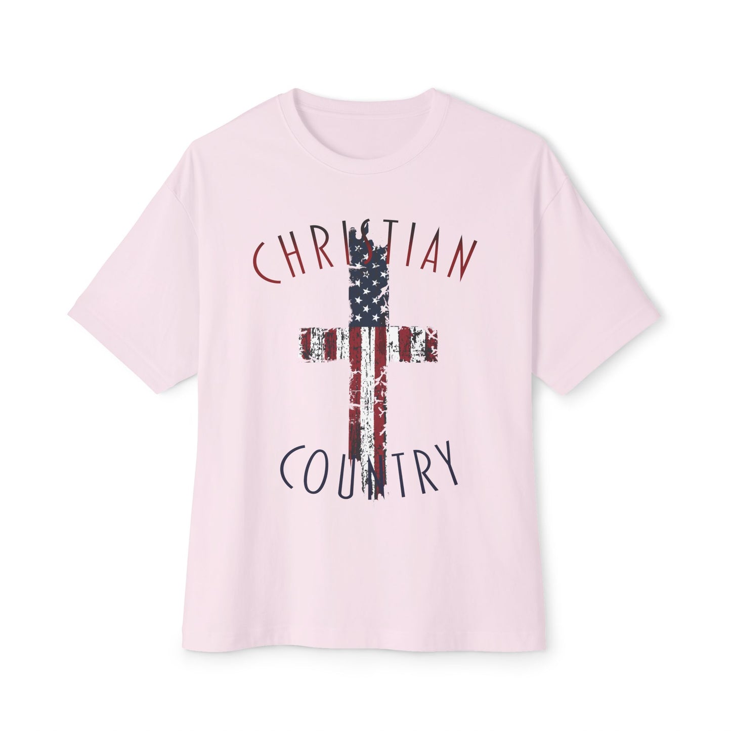 Christian Country American Flag Cross Oversized Box T-Shirt