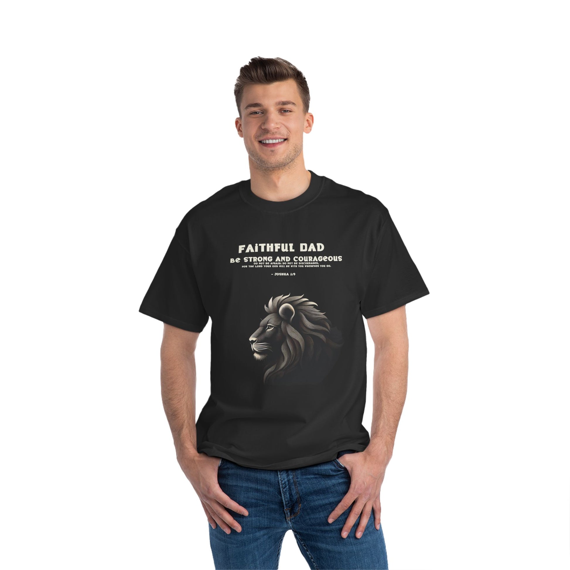 Faithful Dad Christian T-Shirt | Joshua 1:9 Lion Graphic Tee