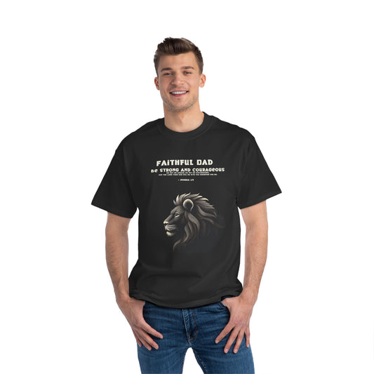 Faithful Dad Christian T-Shirt | Joshua 1:9 Lion Graphic Tee