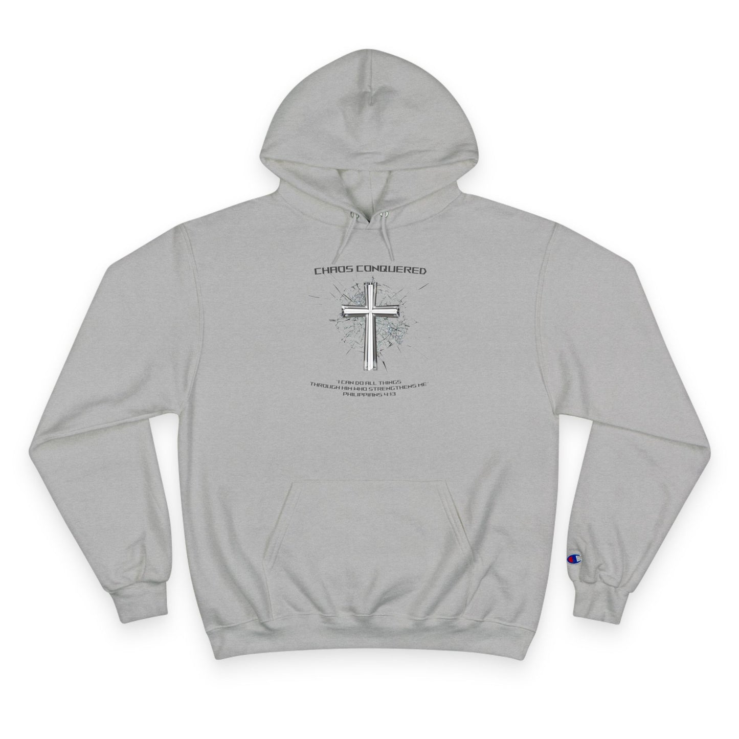 Chaos Conquered Christian Champion Hoodie | Philippians 4:13 Men's Faith Pullover