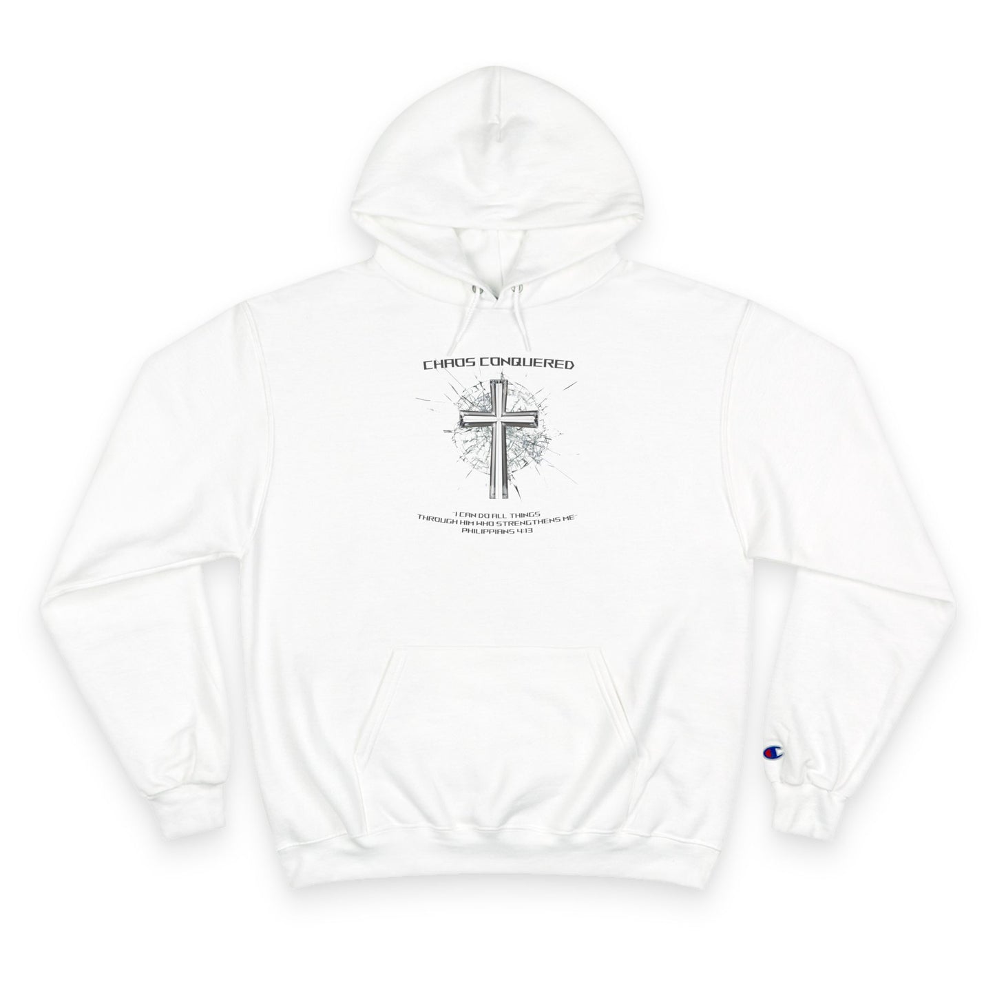 Chaos Conquered Christian Champion Hoodie | Philippians 4:13 Men's Faith Pullover