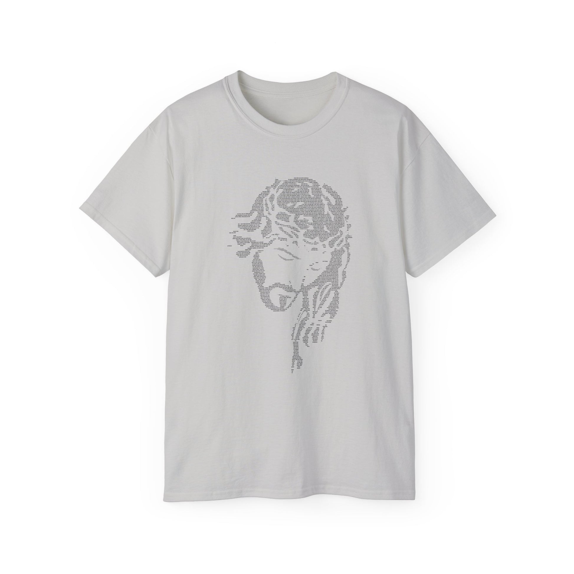 Gray t-shirt with a graphic design on a white background