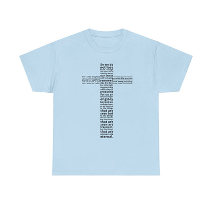 Light blue t-shirt with black text on a white background