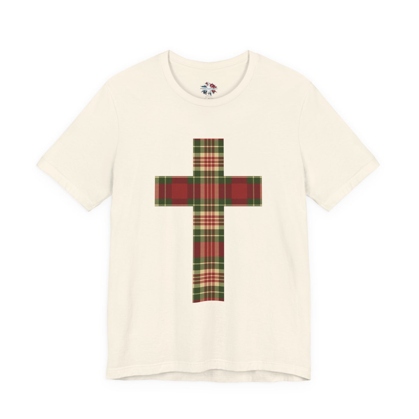 Plaid Cross Christmas Tee – Rustic Faith Holiday T-Shirt