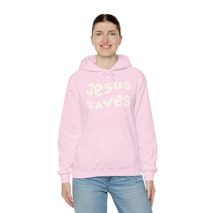 Women’s Christian hoodie with 'Jesus Saves' text, floral cross design, faith apparel for women

