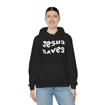 Women’s Christian hoodie with 'Jesus Saves' text, floral cross design, faith apparel for women

