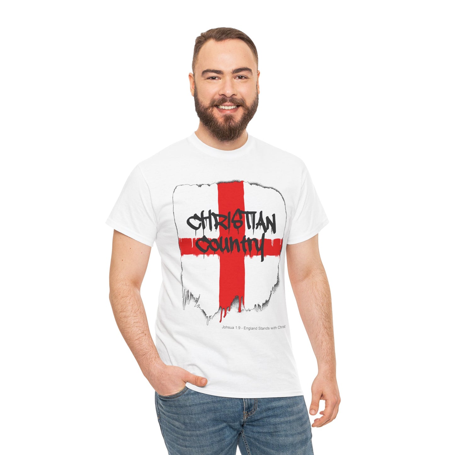 Christian Country England flag spray-paint graffiti Christian t-shirt with black dripping text  


