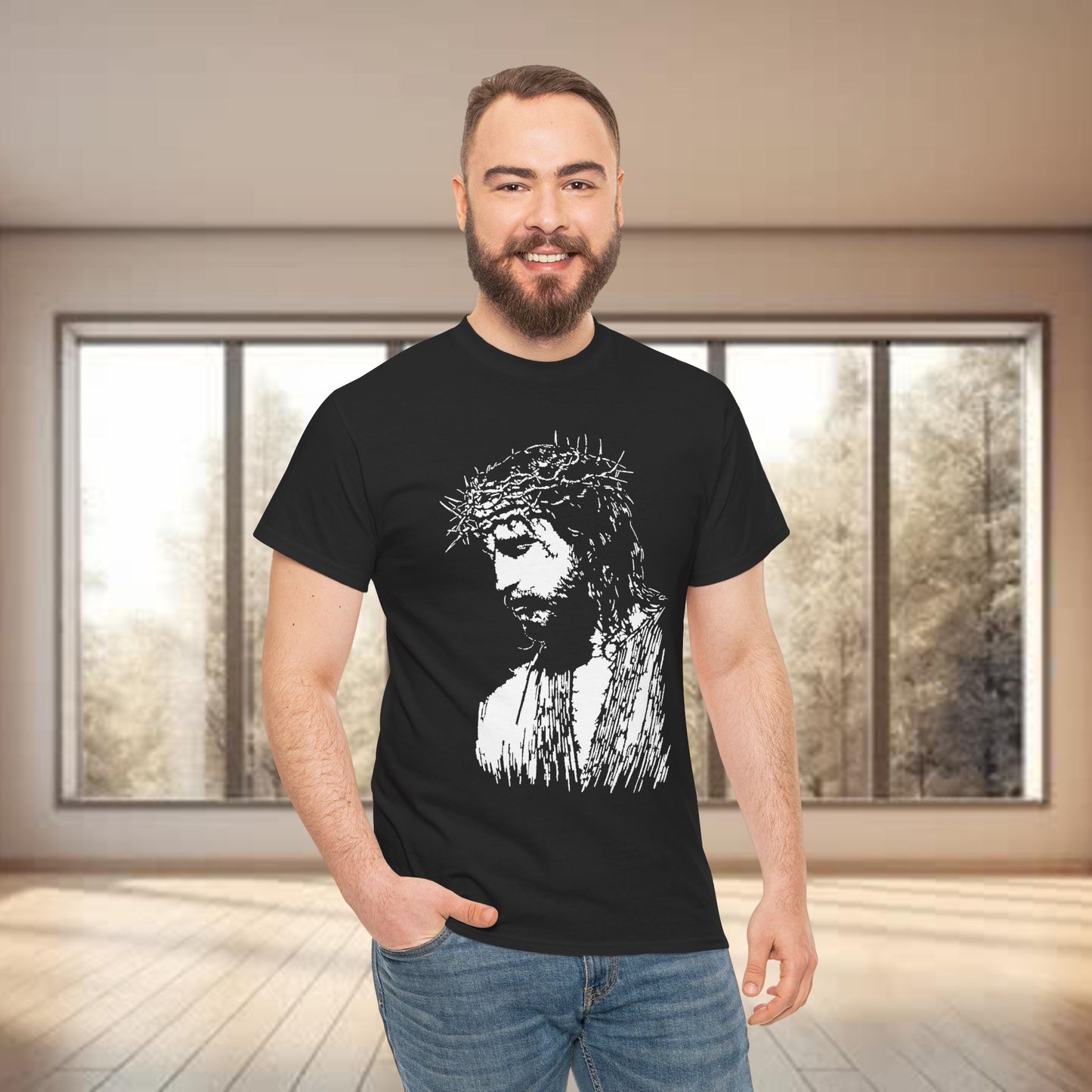 Crown of Thorns Jesus T-Shirt | Edgy Gritty Christian Portrait Tee | Bold Faith Streetwear Graphic | Men's Jesus Face Shirt