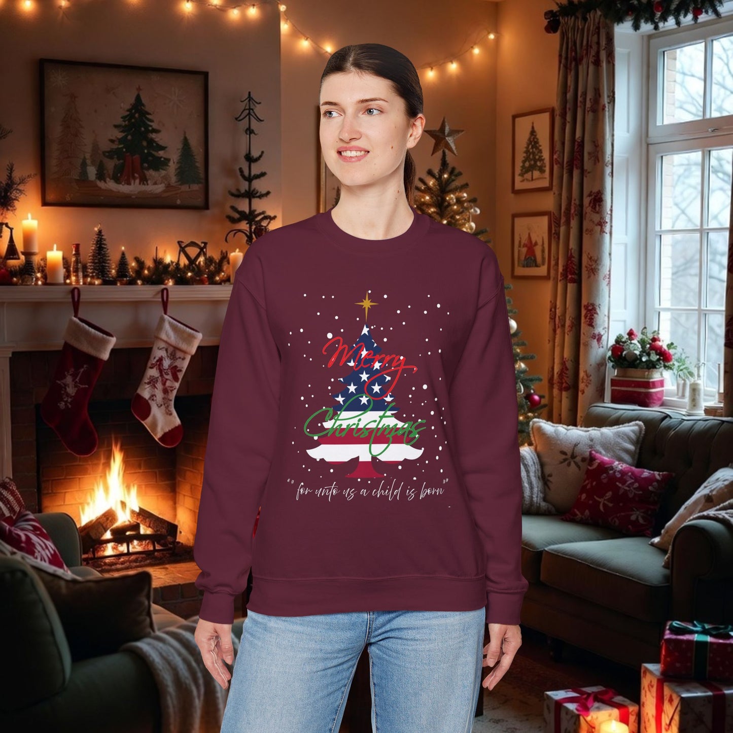 Patriotic Isaiah 9:6 Christian Sweatshirt | American Flag Tree Faith Hoodie – Free USA Shipping