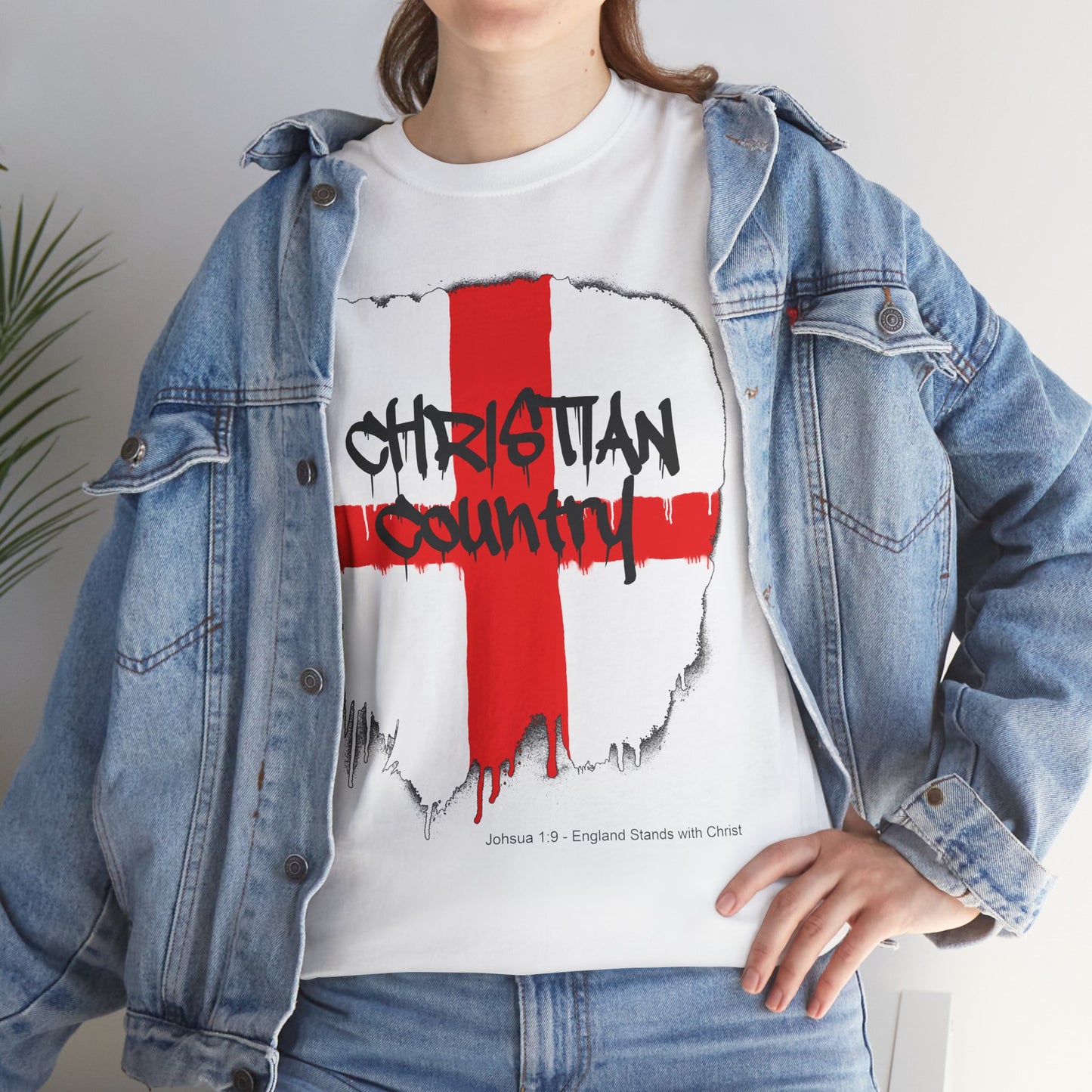Christian Country England flag spray-paint graffiti Christian t-shirt with black dripping text  

