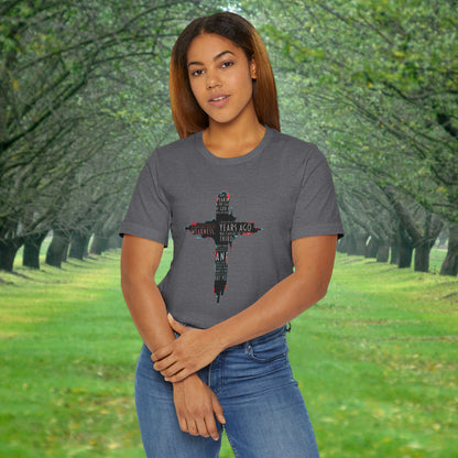 Glitched Cross Christian T-Shirt | Minimalist Bible Verse Grace Tee | Edgy Cyber Faith Streetwear | 2 Corinthians 12:9 Glitch Art