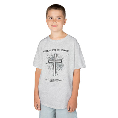 Chaos Conquered Christian Kids T-Shirt | Philippians 4:13 Boys Faith Tee – Inspirational Bible Verse Apparel for Young Warriors