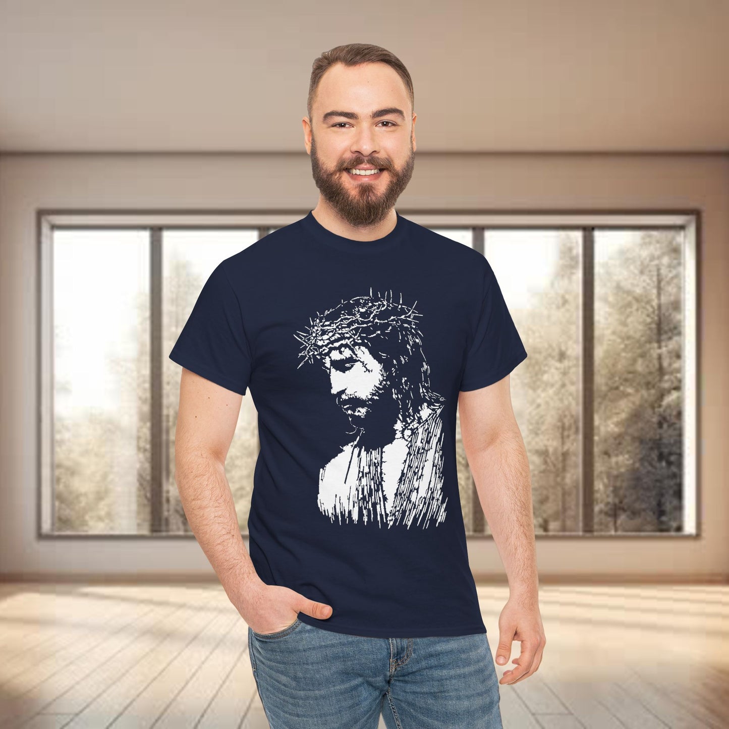 Crown of Thorns Jesus T-Shirt | Edgy Gritty Christian Portrait Tee | Bold Faith Streetwear Graphic | Men's Jesus Face Shirt