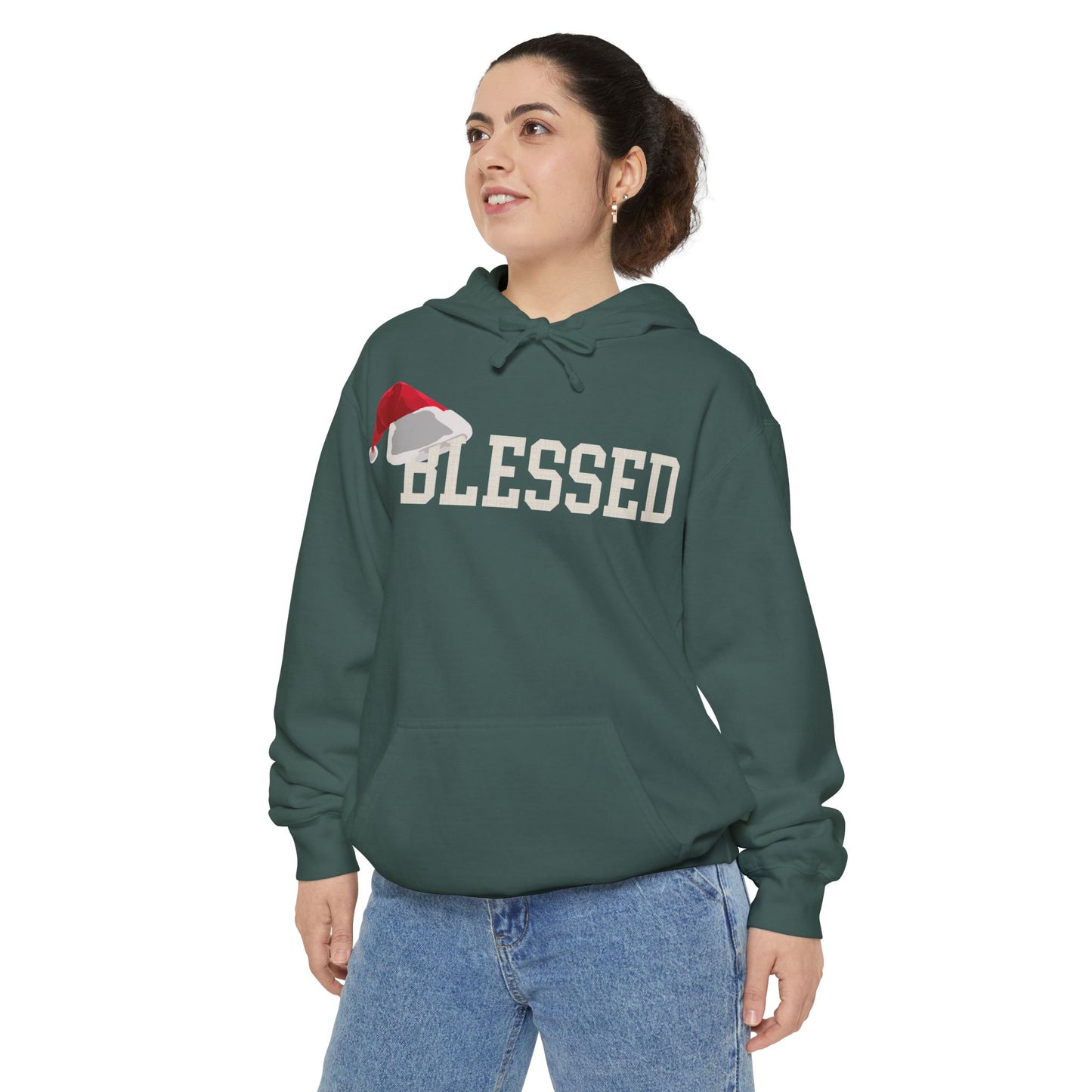 Blessed Christmas Hoodie | Santa Hat Chenille Patch | Oversized Christian Hoodie | Faith Gift