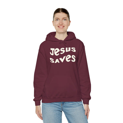 Women’s Christian hoodie with 'Jesus Saves' text, floral cross design, faith apparel for women

