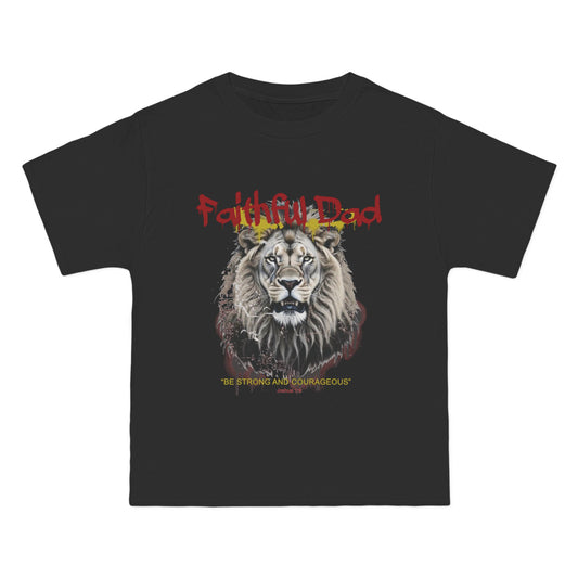 Front view of white Faithful Dad Joshua 1:9 lion graffiti Christian t-shirt

