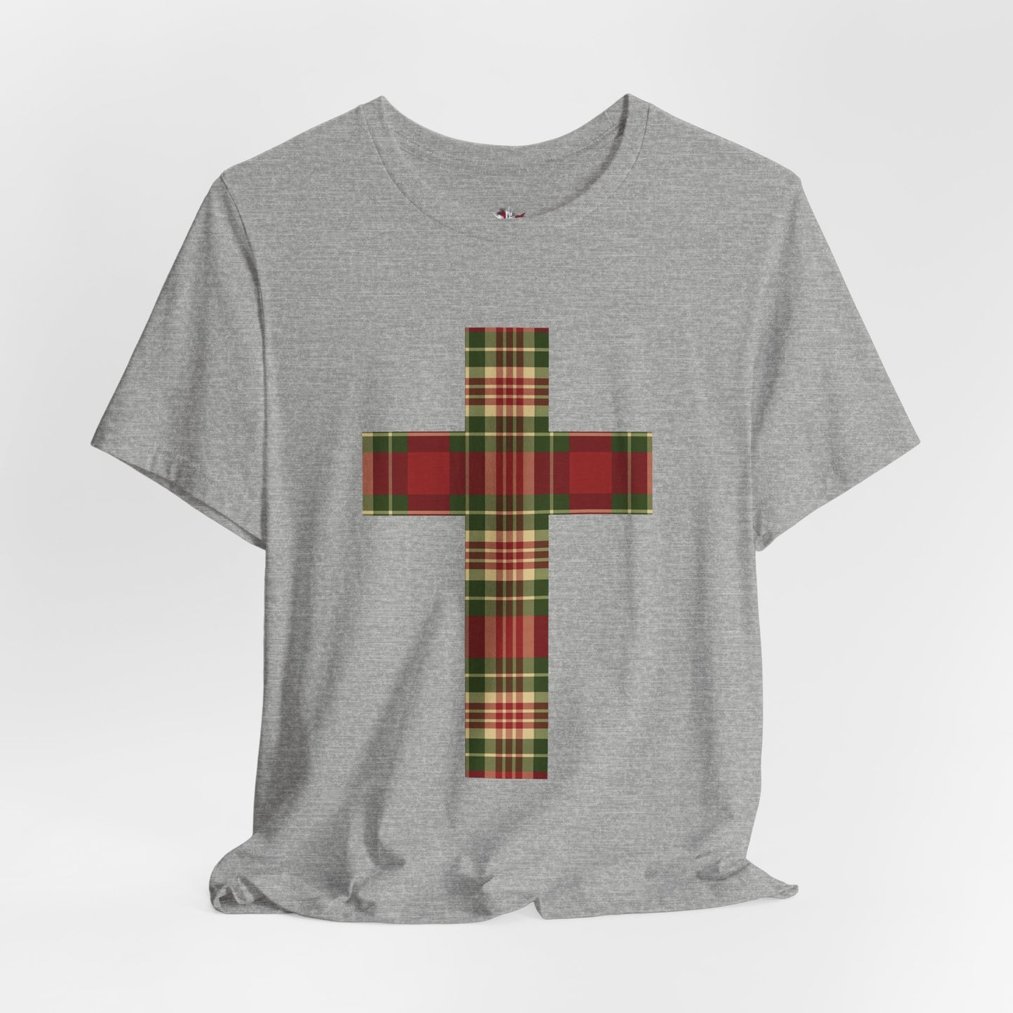 Plaid Cross Christmas Tee – Rustic Faith Holiday T-Shirt