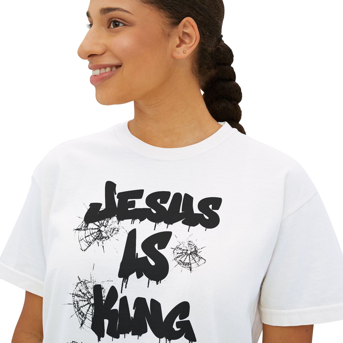 Warrior in Jesus Is King pink tee repping forgiven and dangerous faith

