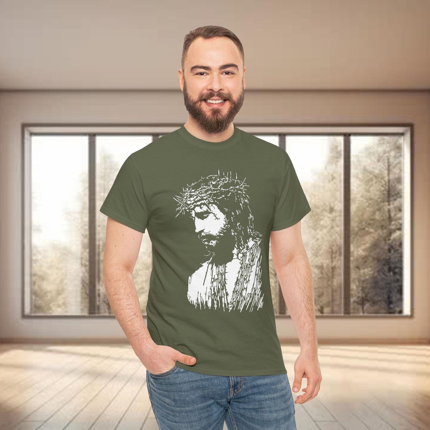 Crown of Thorns Jesus T-Shirt | Edgy Gritty Christian Portrait Tee | Bold Faith Streetwear Graphic | Men's Jesus Face Shirt
