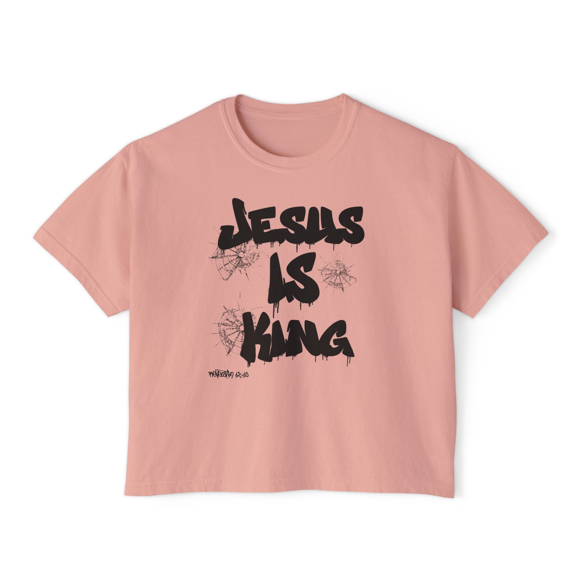Warrior in Jesus Is King pink tee repping forgiven and dangerous faith

