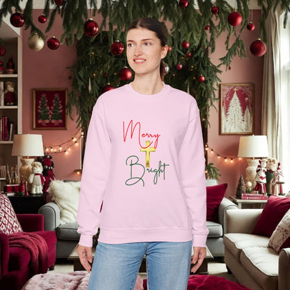 Merry & Bright Gold Cross Christmas Shirt – Faith Holiday Tee