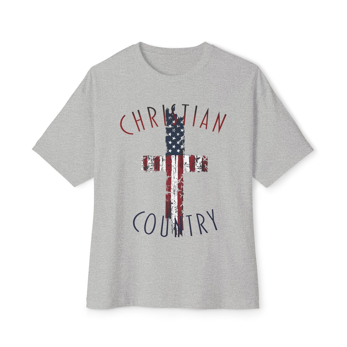 Christian Country American Flag Cross Oversized Box T-Shirt