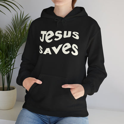 Women’s Christian hoodie with 'Jesus Saves' text, floral cross design, faith apparel for women

