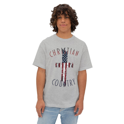 Christian Country American Flag Cross Oversized Box T-Shirt