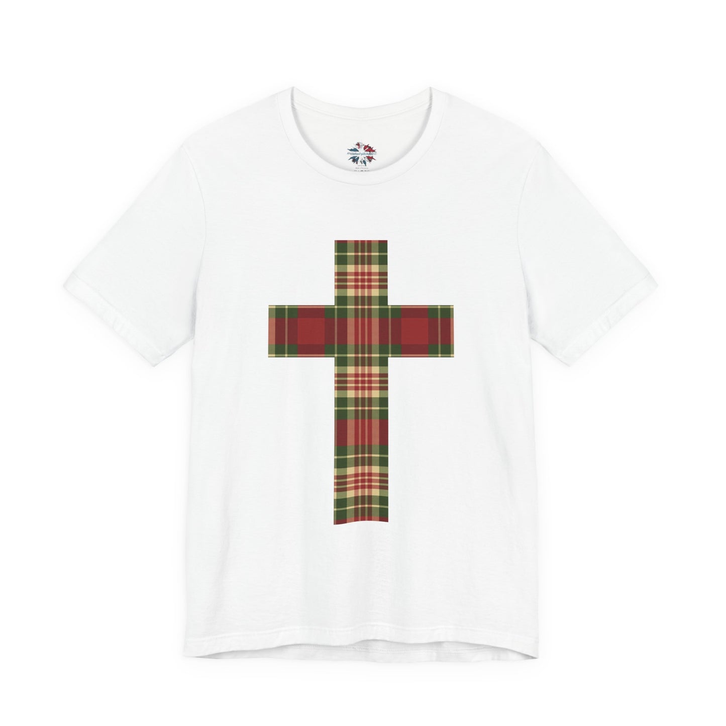 Plaid Cross Christmas Tee – Rustic Faith Holiday T-Shirt