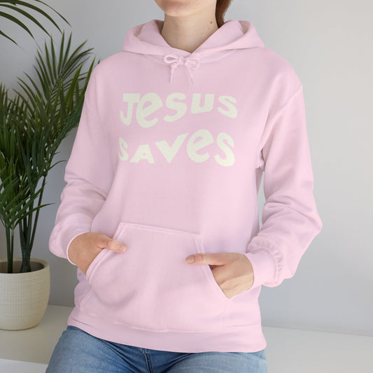 Women’s Christian hoodie with 'Jesus Saves' text, floral cross design, faith apparel for women

