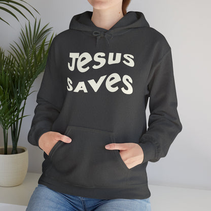 Women’s Christian hoodie with 'Jesus Saves' text, floral cross design, faith apparel for women

