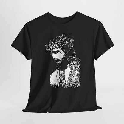 Crown of Thorns Jesus T-Shirt | Edgy Gritty Christian Portrait Tee | Bold Faith Streetwear Graphic | Men's Jesus Face Shirt