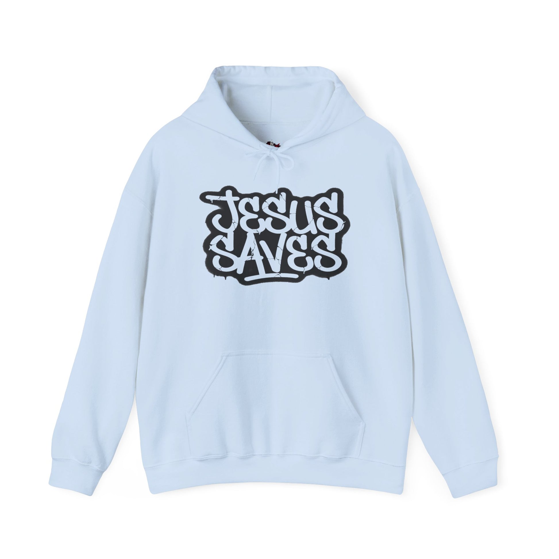 Jesus Saves graffiti hoodie front view white unisex  

