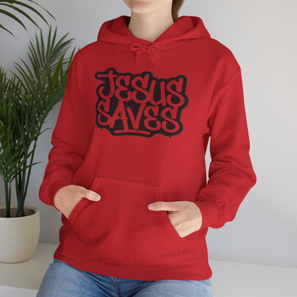 Jesus Saves graffiti hoodie front view white unisex  

