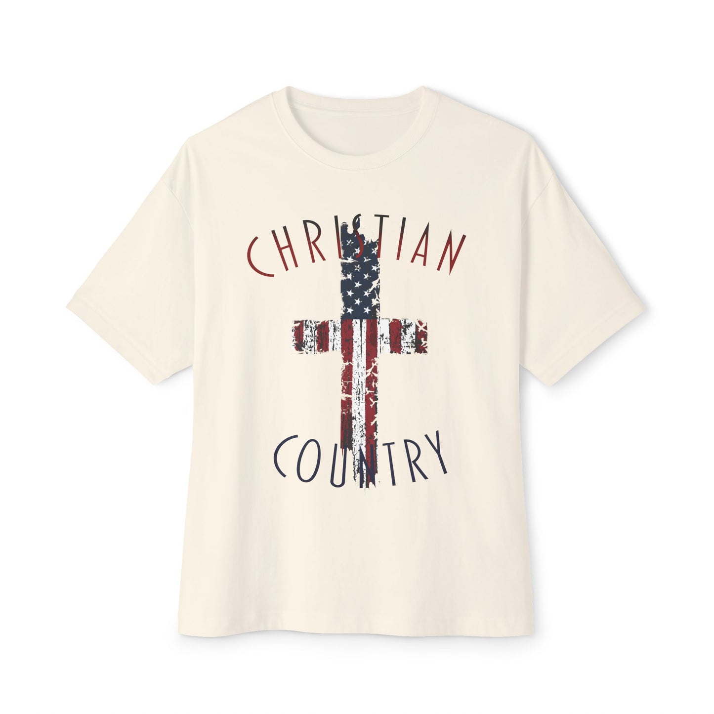 Christian Country American Flag Cross Oversized Box T-Shirt