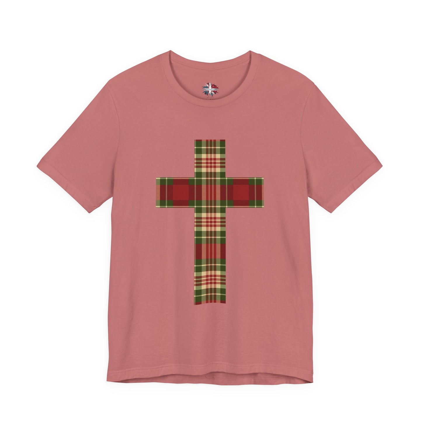 Plaid Cross Christmas Tee – Rustic Faith Holiday T-Shirt