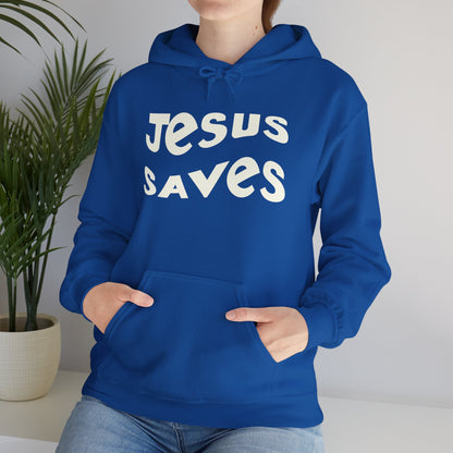 Women’s Christian hoodie with 'Jesus Saves' text, floral cross design, faith apparel for women

