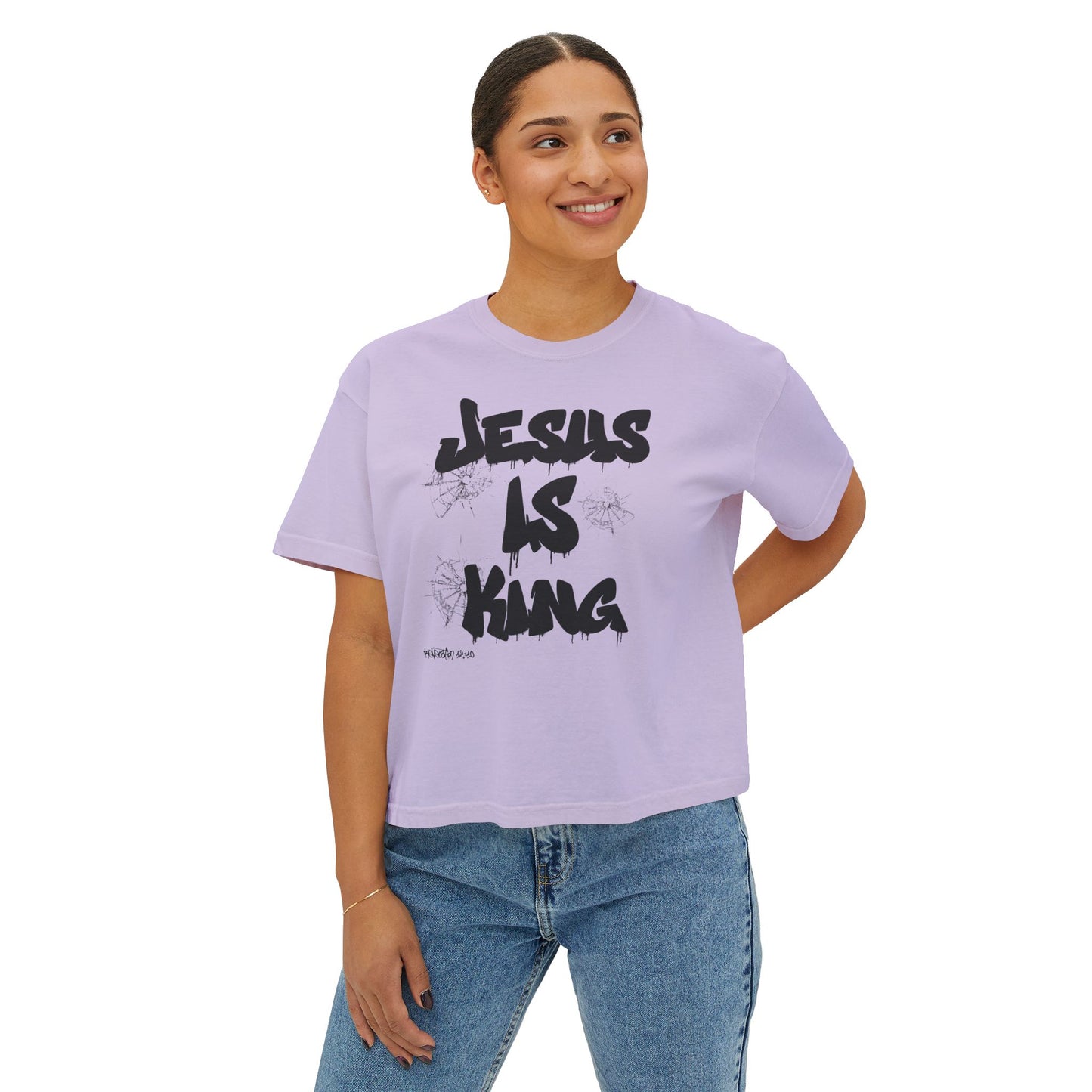 Warrior in Jesus Is King pink tee repping forgiven and dangerous faith

