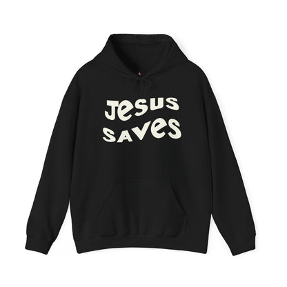 Women’s Christian hoodie with 'Jesus Saves' text, floral cross design, faith apparel for women

