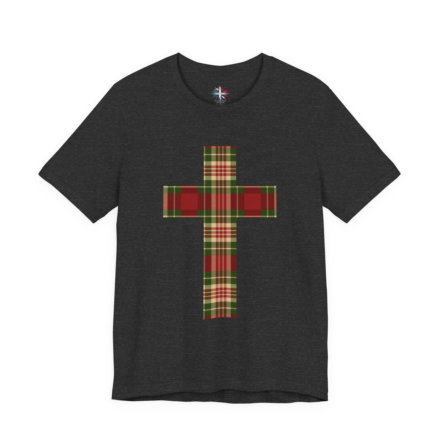 Plaid Cross Christmas Tee – Rustic Faith Holiday T-Shirt