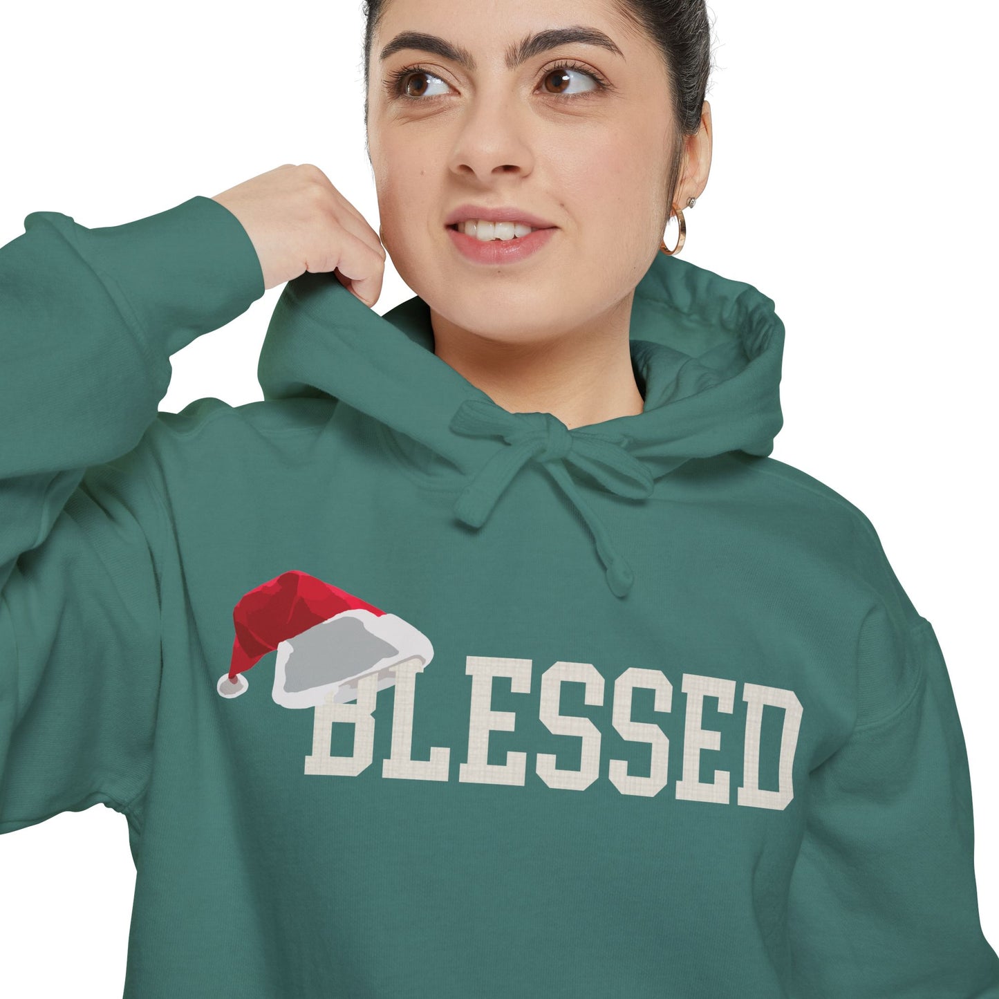 Blessed Christmas Hoodie | Santa Hat Chenille Patch | Oversized Christian Hoodie | Faith Gift