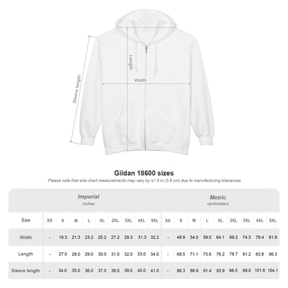 White hoodie with measurement chart on a white background