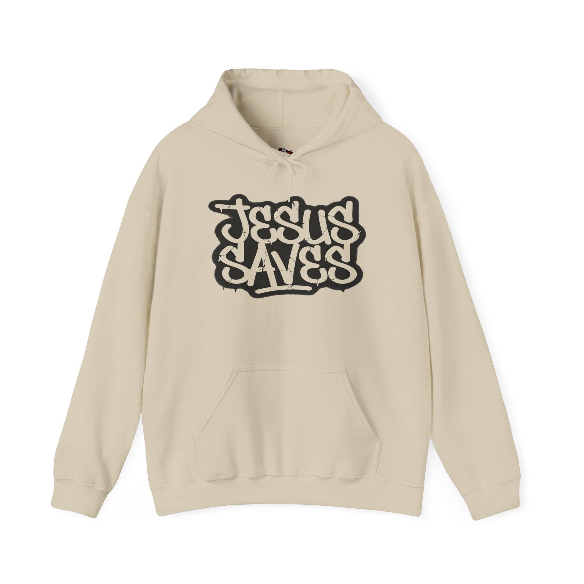 Jesus Saves graffiti hoodie front view white unisex  

