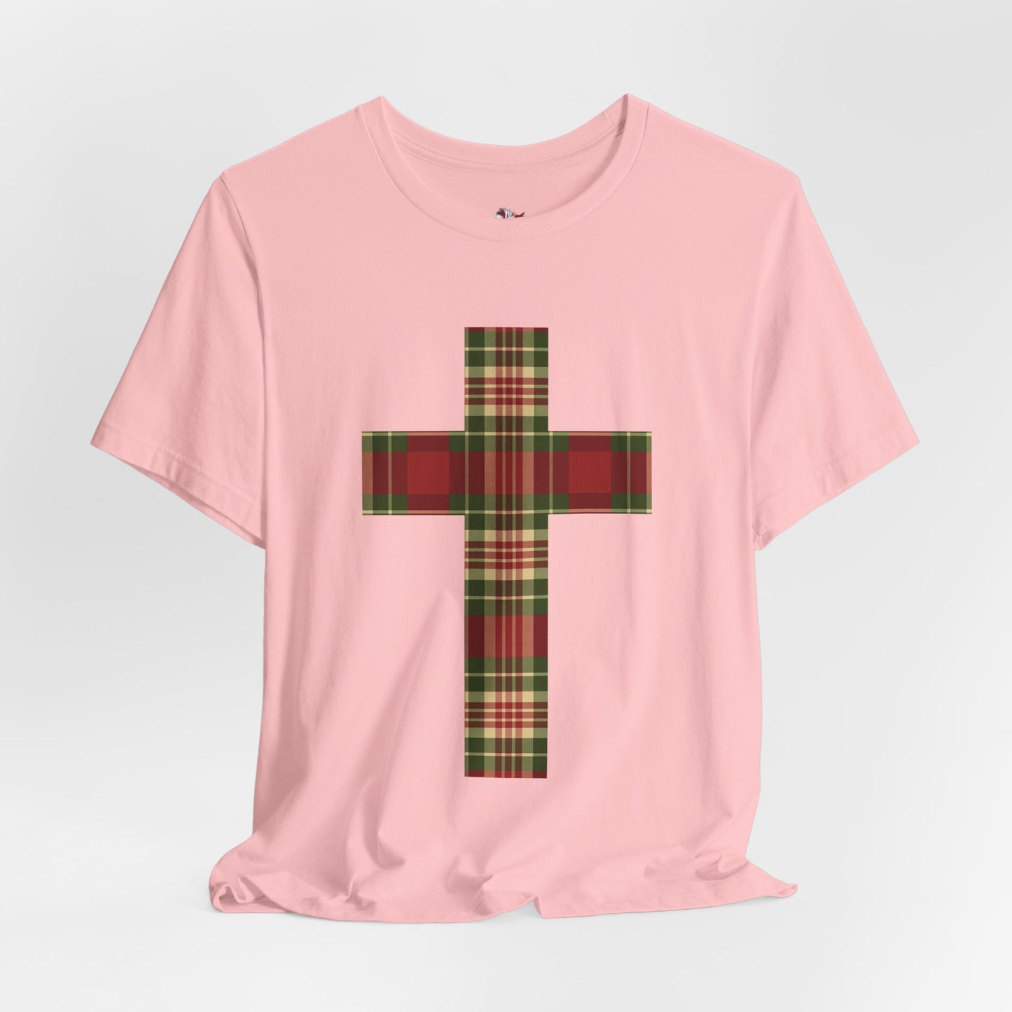 Plaid Cross Christmas Tee – Rustic Faith Holiday T-Shirt