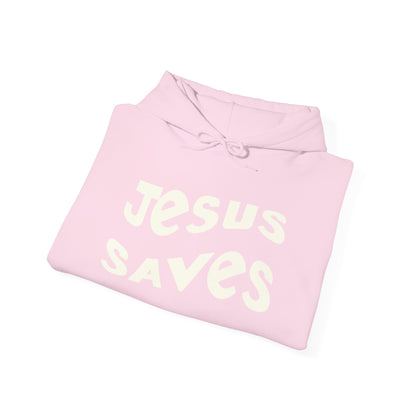 Women’s Christian hoodie with 'Jesus Saves' text, floral cross design, faith apparel for women


