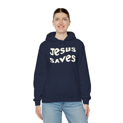 Women’s Christian hoodie with 'Jesus Saves' text, floral cross design, faith apparel for women

