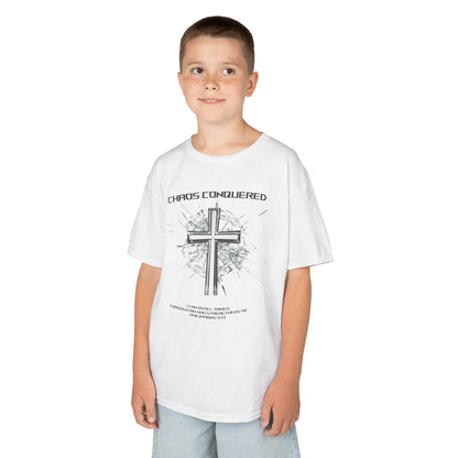 Chaos Conquered Christian Kids T-Shirt | Philippians 4:13 Boys Faith Tee – Inspirational Bible Verse Apparel for Young Warriors